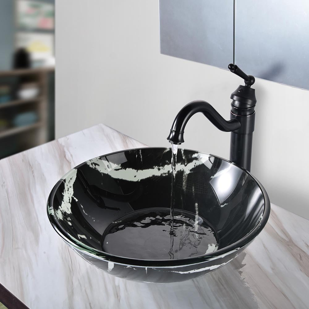 Yescom Round Glass Vessel Sink Bathroom Bowl Lavatory Basin Marbling