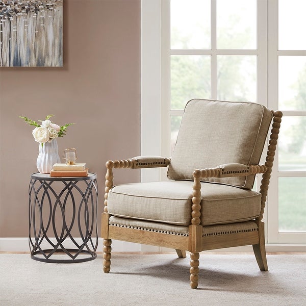 Donohue? Wooden Accent Chair Armchair with Cushion in Taupe