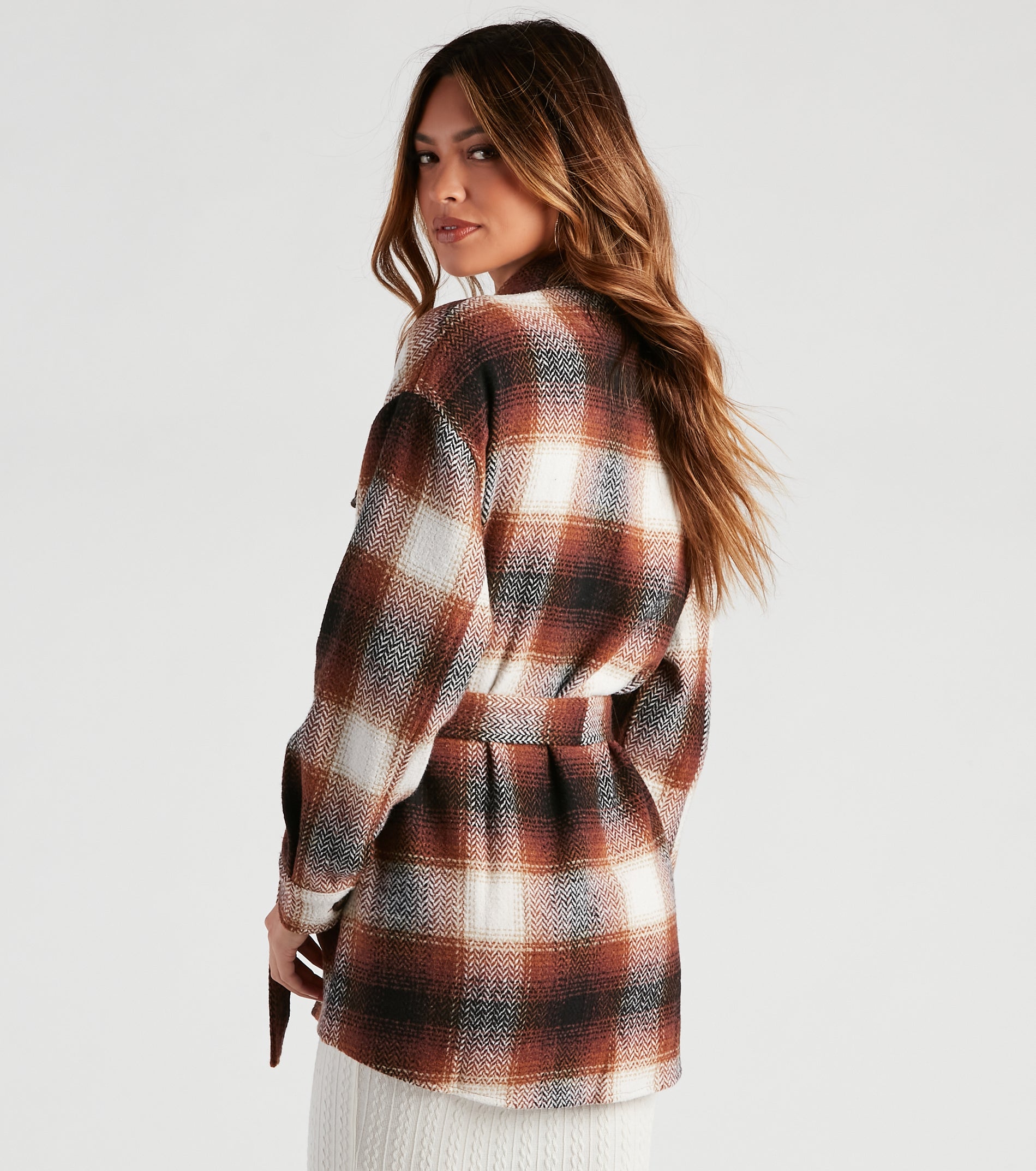 Cozy Fall Vibes Belted Plaid Shacket