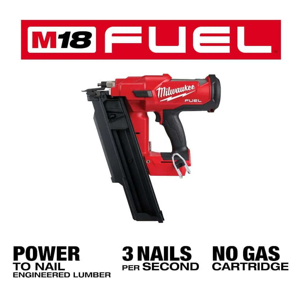 Milwaukee M18 FUEL 3-1/2 in. 18-Volt 21-Degree Lithium-Ion Brushless Cordless Nailer w/Tower Light, Two 6Ah HO Batteries 2744-20-2131-20-48-11-1862
