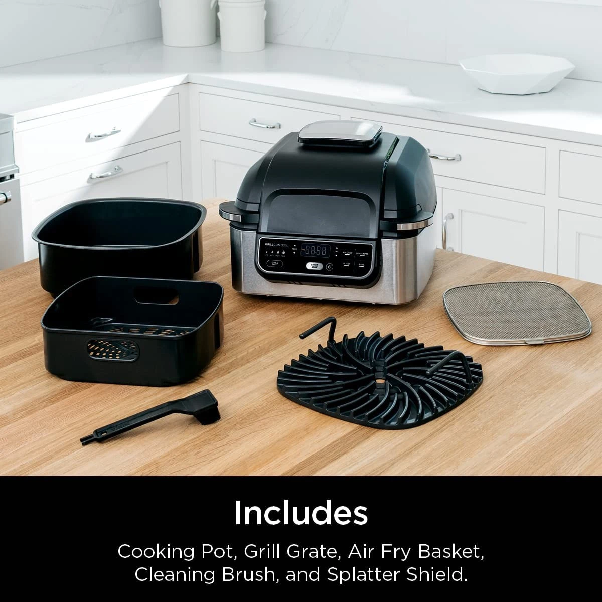 AG301 Foodi 5-in-1 Indoor Grill with Air Fry, Roast, Bake & Dehydrate, Black/Silver