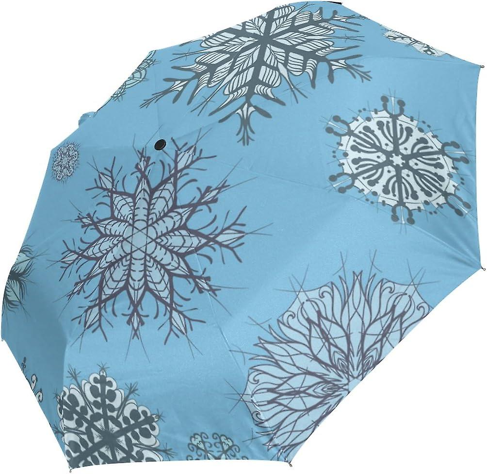 Top Carpenter Blue Snowflake Wallpaper Anti Uv Windproof Travel Umbrella Parasol With Auto Open/close Button