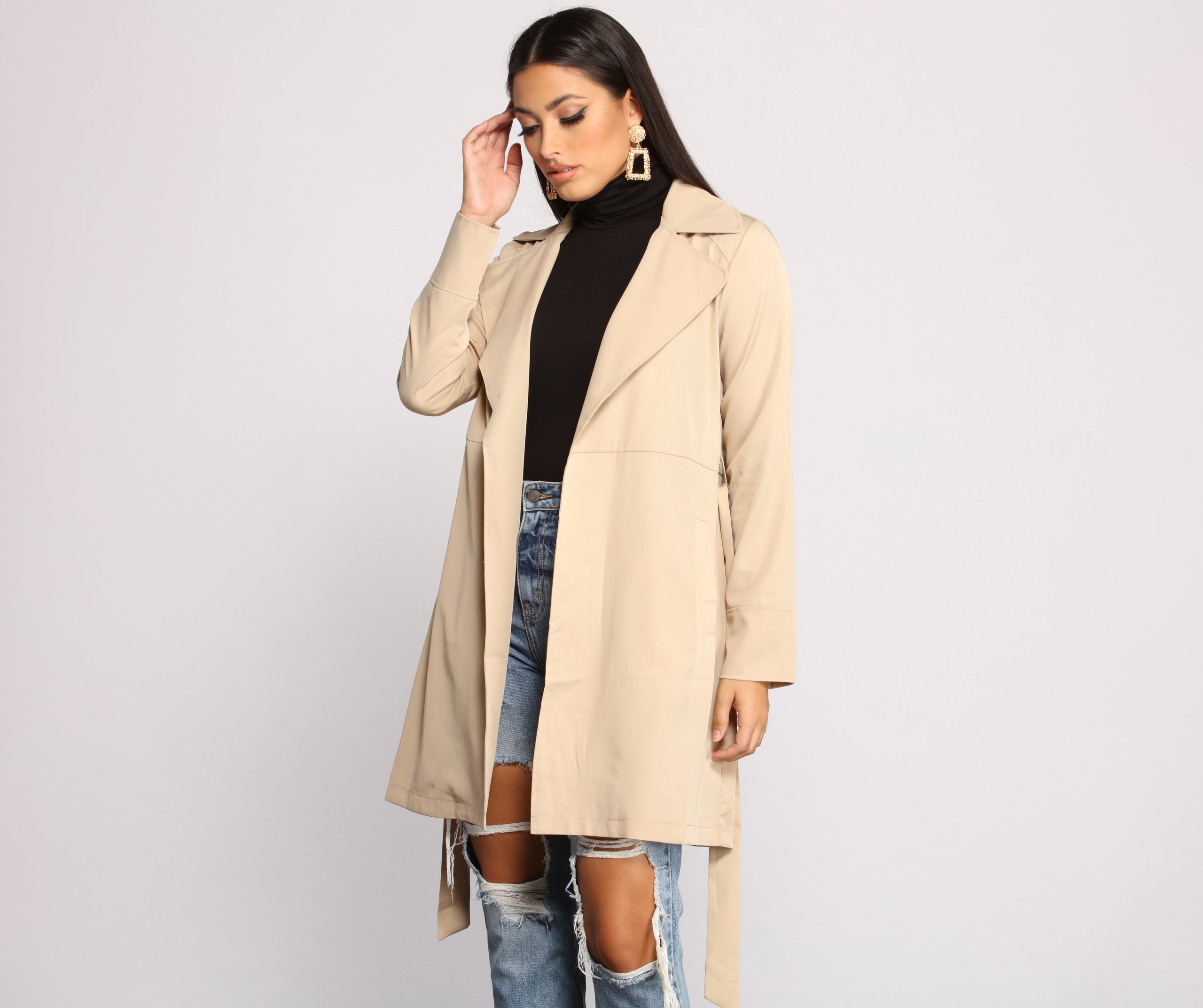 A Chic Moment Tie Front Trench Coat