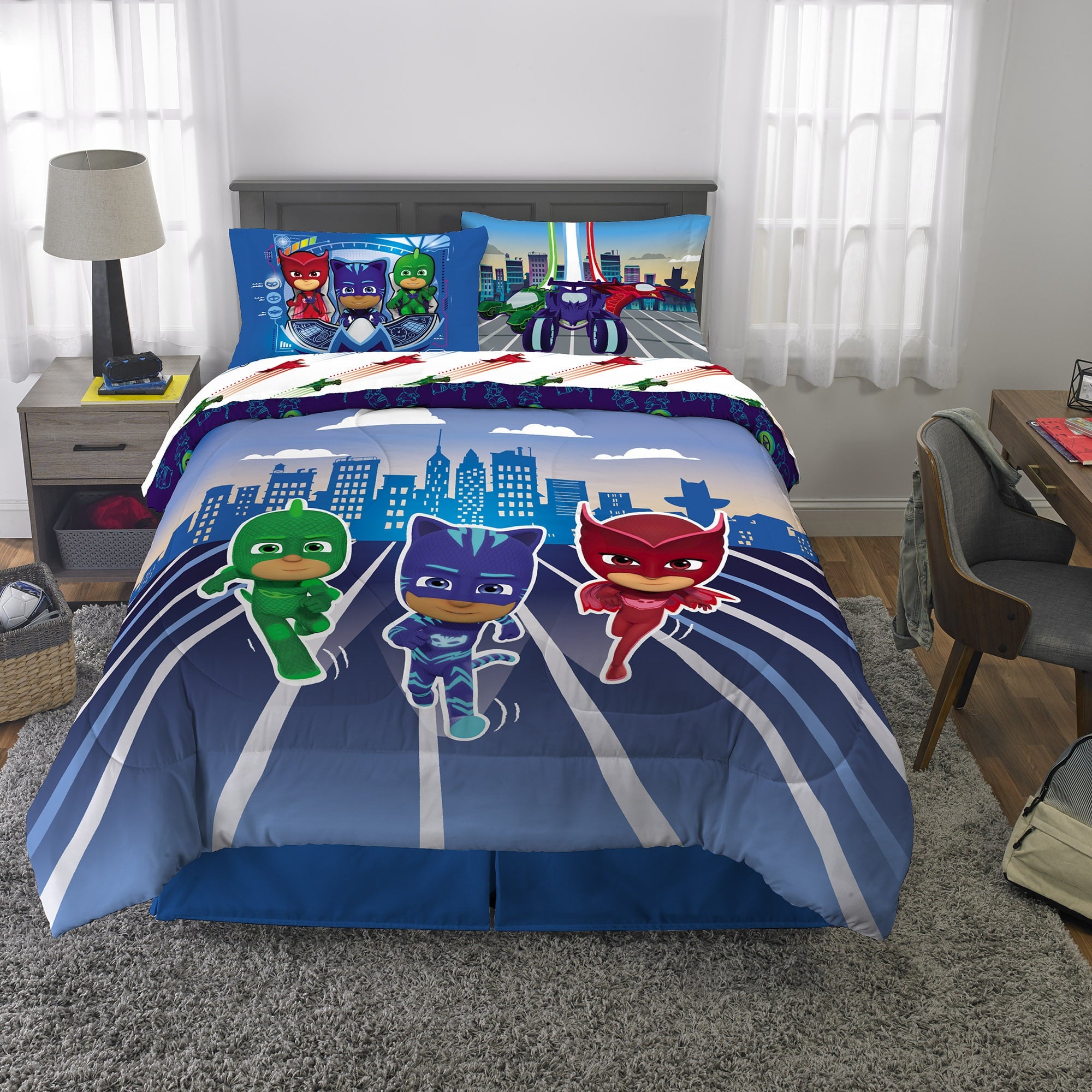 PJ Masks Kids Full Bed in a Bag, Comforter and Sheets, Blue, Hasbro