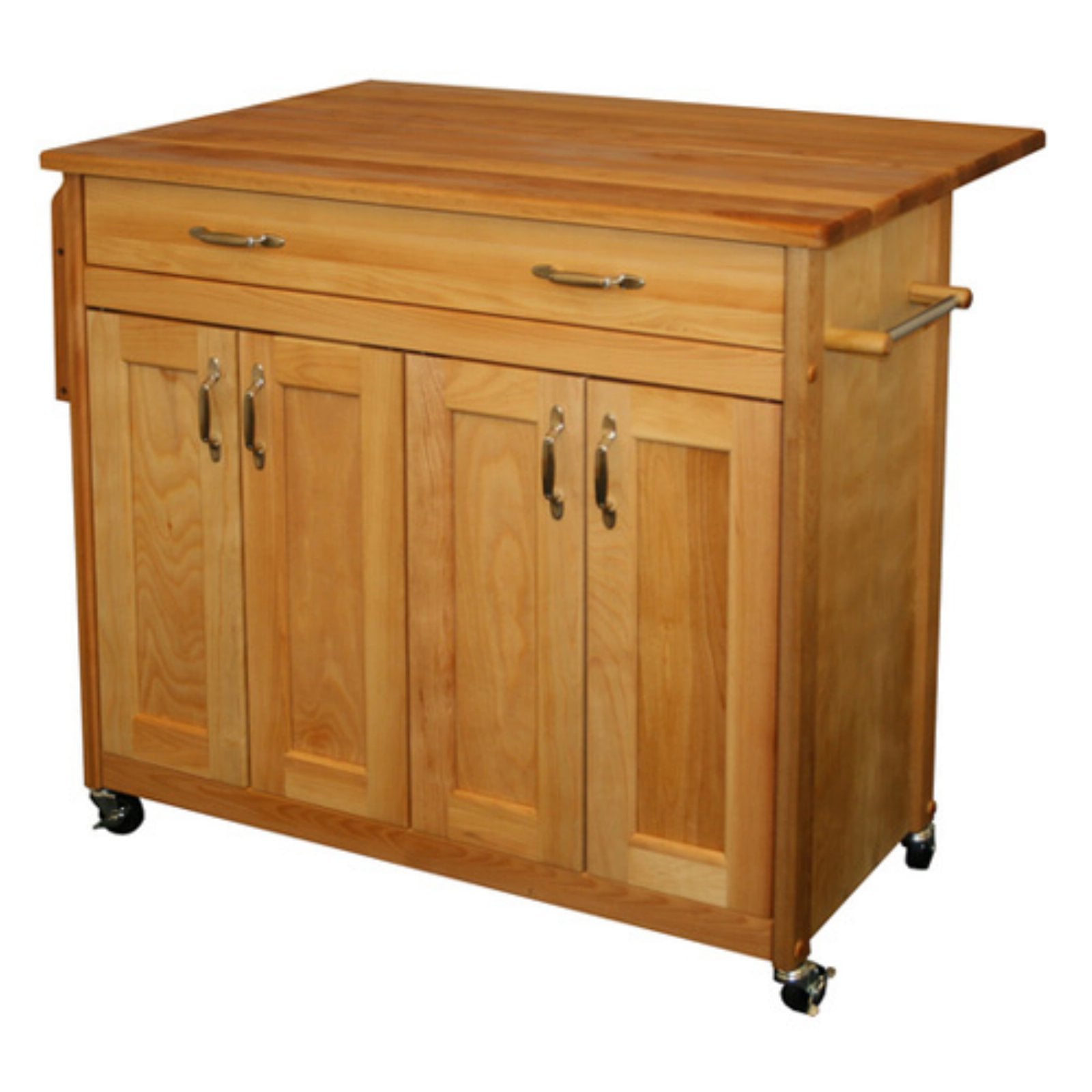 Catskill Mid-Sized Wood Island with Flat Panel Doors and Drop Leaf in Oak