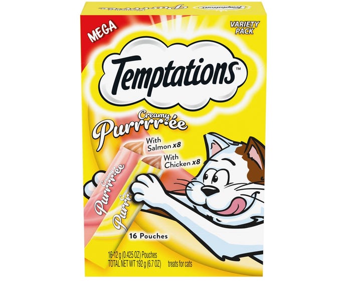 Temptations Creamy Puree Salmon  Chicken Variety Pack Lickable Cat Treats (24) - 4 oz. Pouches