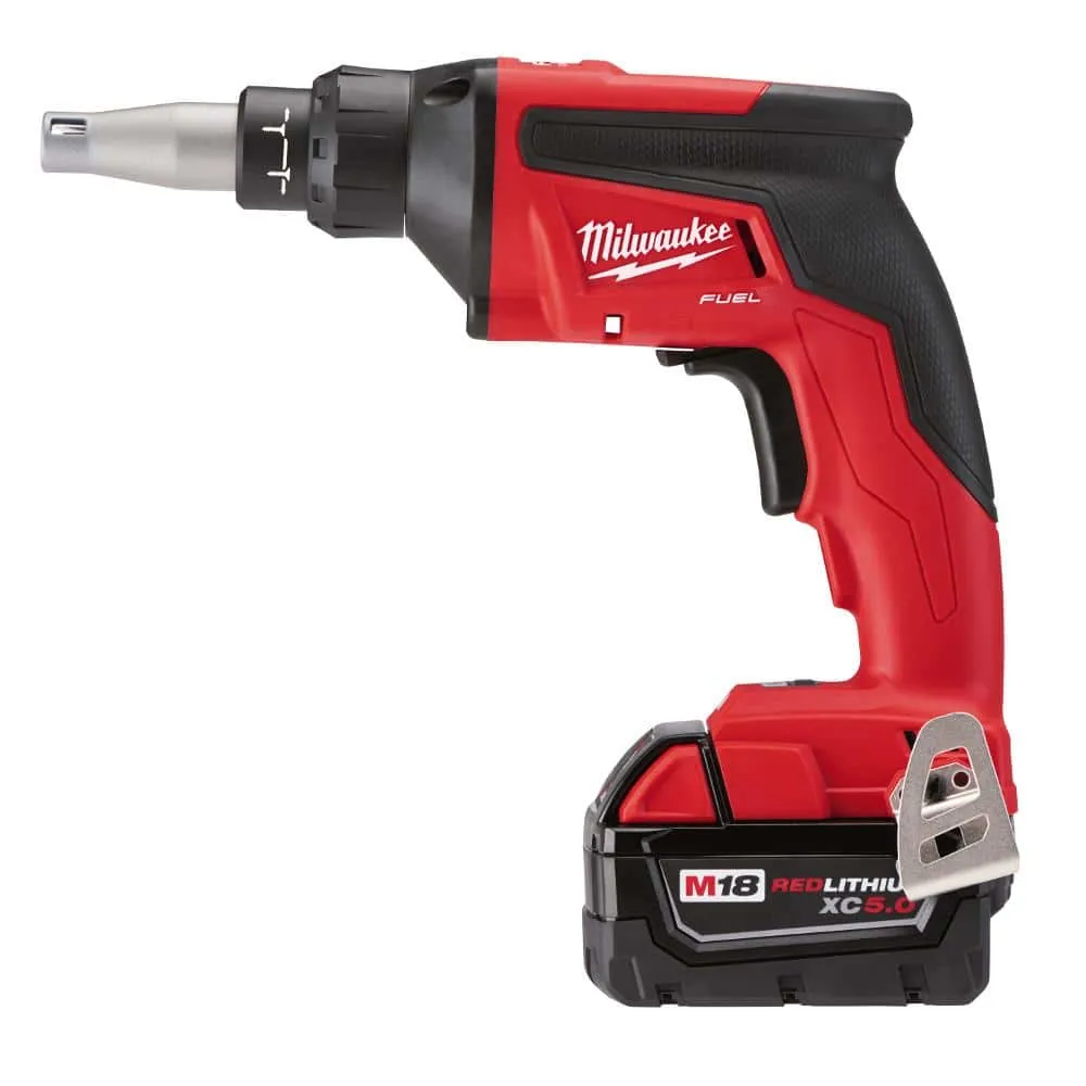 Milwaukee M18 FUEL 18V Lithium-Ion Brushless Cordless Drywall Screw Gun Kit with (2) 5.0Ah Batteries, Charger and Tool Bag 2866-22