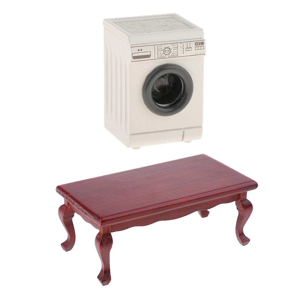 1/12 Miniature Washing Machine W/ End Table Baby Doll Room Supplies Accs