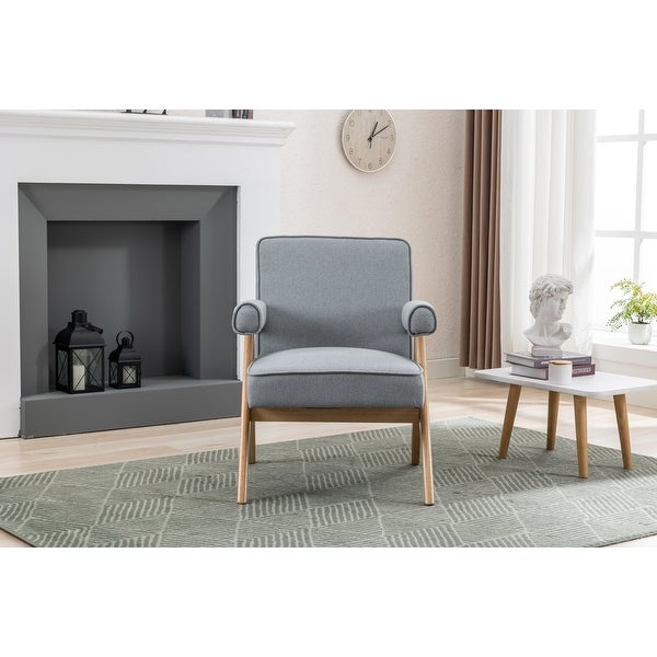 Leisure Solid Wood Armchairs， Modern Accent Chair， Light Gray