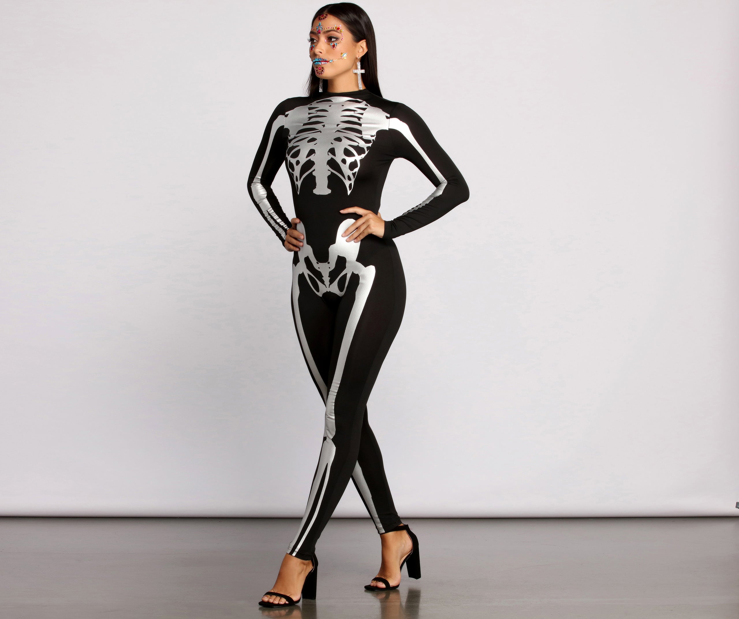 Sultry Skeleton Babe Knit Catsuit