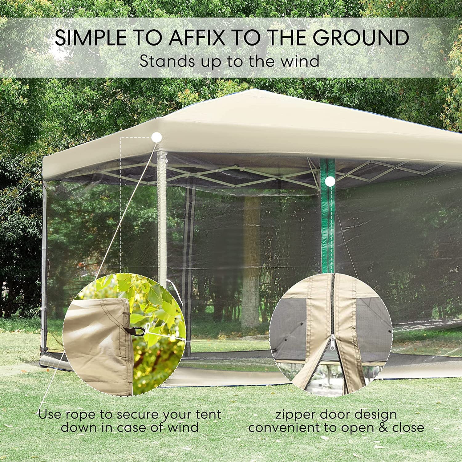VIVOHOME 210D Oxford Outdoor Easy Pop Up Canopy Screen Party Tent with Mesh Side Walls (8 x 8 FT, Beige)