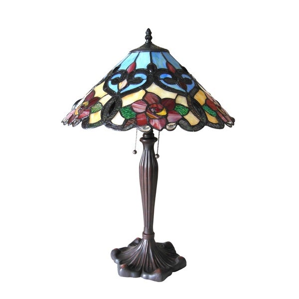  Style Rose Floral Design 2-light Antique Bronze Table Lamp