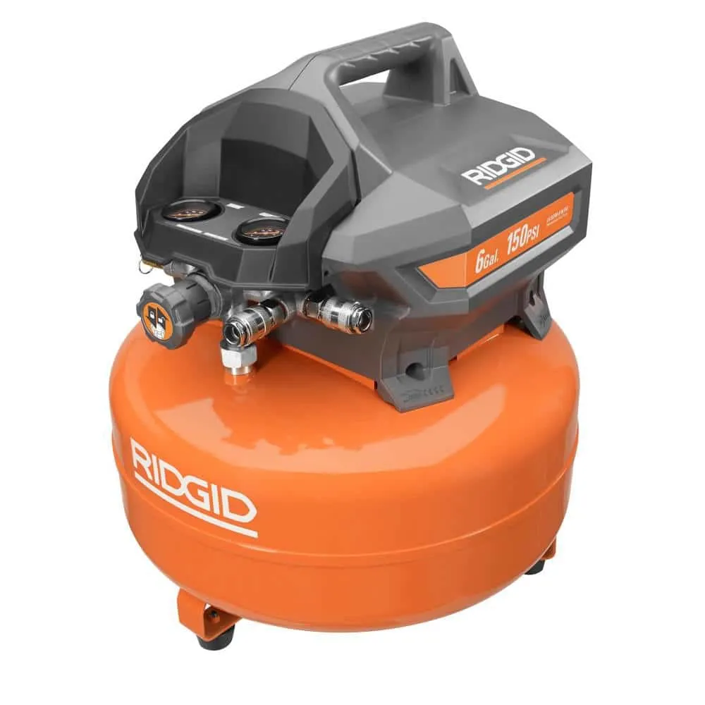 RIDGID 6 Gal. Portable Electric Pancake Air Compressor with 1/4 in. 50 ft. Lay Flat Air Hose OF60150HB-R5025LF