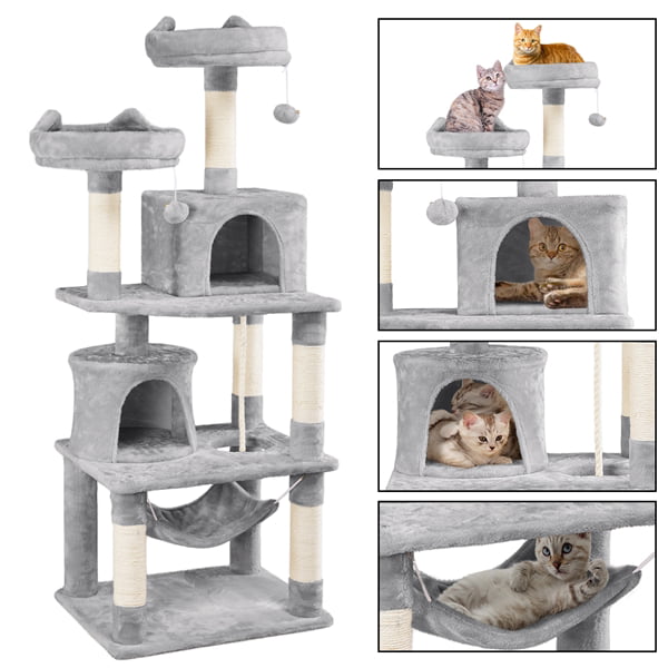 Topeakmart 62.2''H Multi Level Cat Tree Tower with Condos Foam-Padded Perches， Light Gray