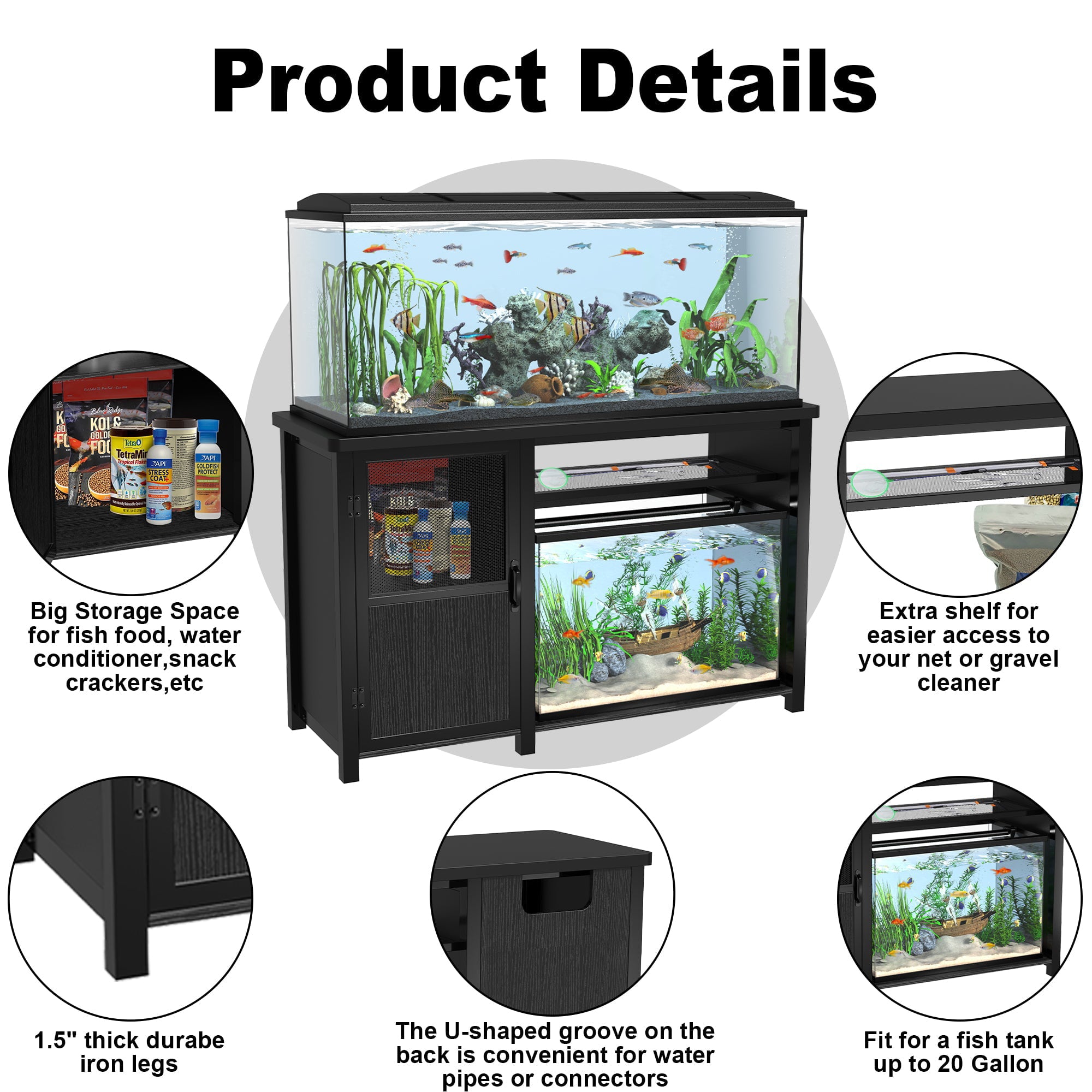 55-75 Gallon Fish Tank Stand Heavy Duty Metal Aquarium Stand with Cabinet，52