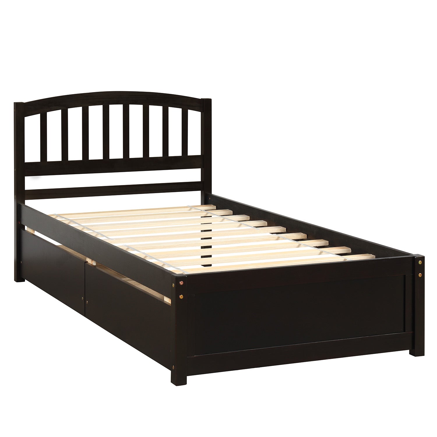 Platform Bed with Storage Drawers, Kids Twin Size Bed Frame No Box Spring Needed, Wood Platform Beds with Headboard and Two Drawers, Modern Single Bed Bedroom Furniture, Espresso, J1164