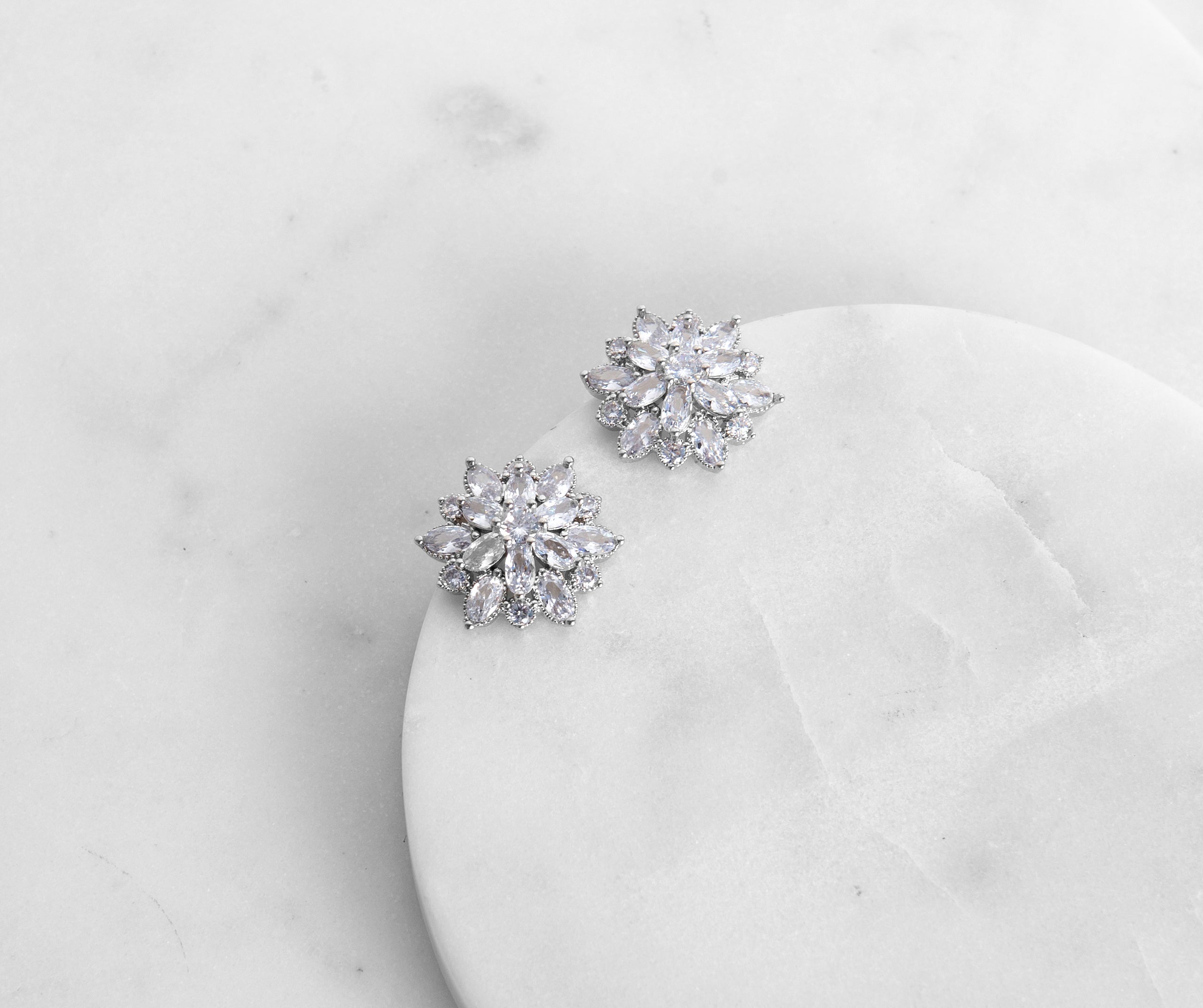 Cubic Zirconia Floral Stud Earrings