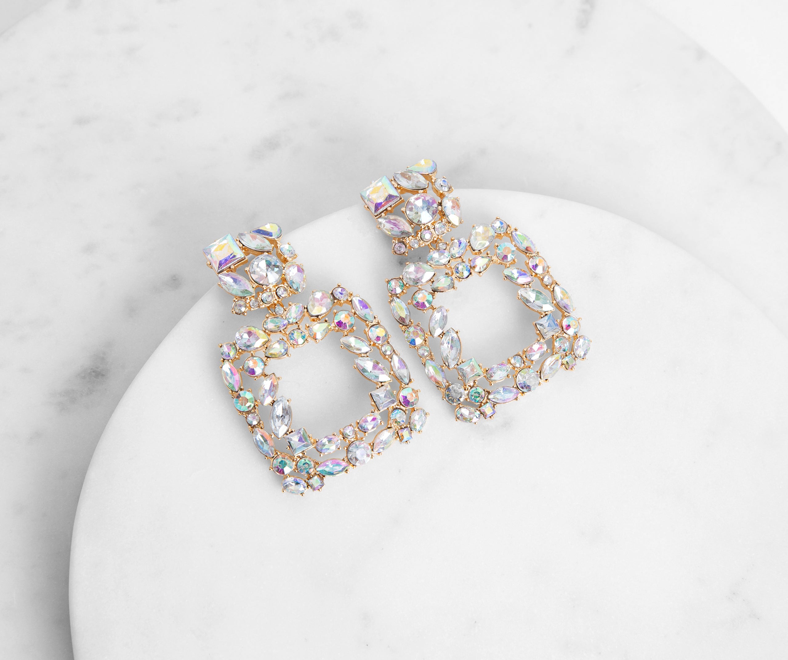 Cluster Iridescent Rhinestone Door Knocker Earrings