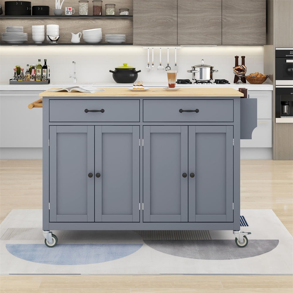 Kitchen Island Cart with Spacious Tabletop and Locking Wheels， 54.3