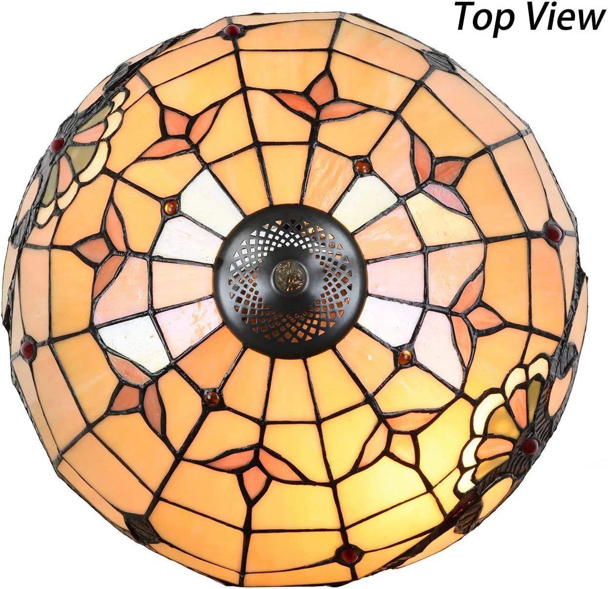 Bieye L10799 Baroque  Style Stained Glass Table Lamp, Lighted Base, 14" W x 21" H