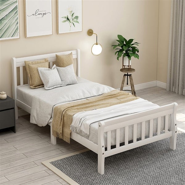 Wood Platform Bed Twin Bed Frame Panel Bed Mattress Sleigh Bed