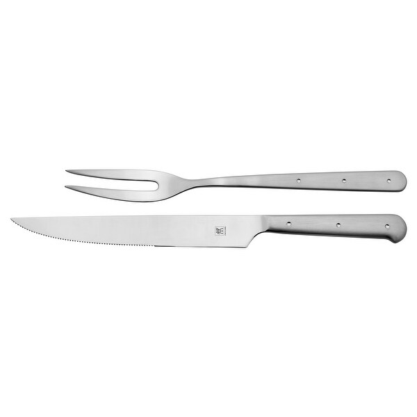 ZWILLING Porterhouse 2pc Stainless Steel Carving Knife Set with Fork in Red Presentation Box， Gift Set - 2-pc