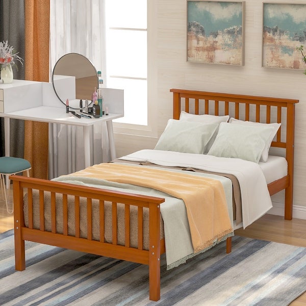 Twin Wood Platform Bed with Headboard Footboard and Extra Side Edge Support