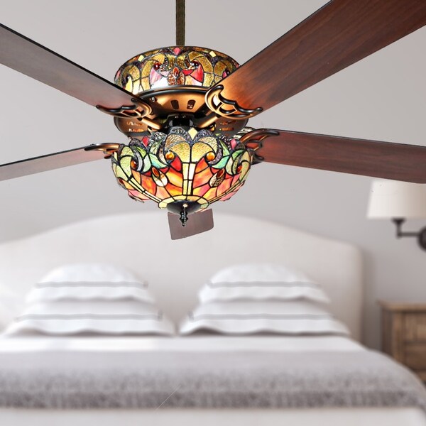  Style Stained Glass Halston Ceiling Fan - Spice - 52