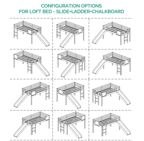 Naomi Home Cindy Kids Loft Bed with Slide, Twin Loft Bed with Slide, Loft Bed with Slide, Loft Bed Slide with Ladder, Chalkboard, Pine Wood Space Saving Kids Bed Frame for Boys, Girls, Latte