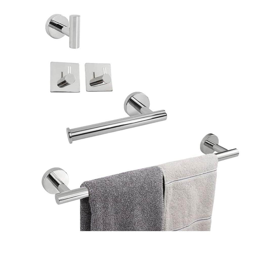 Cubilan 5-Piece Bath Hardware Set with Toilet Paper Holder 3-Pack Robe Towel Hooks and 24 in. Towel Bar in Polished Chrome HD-CFT