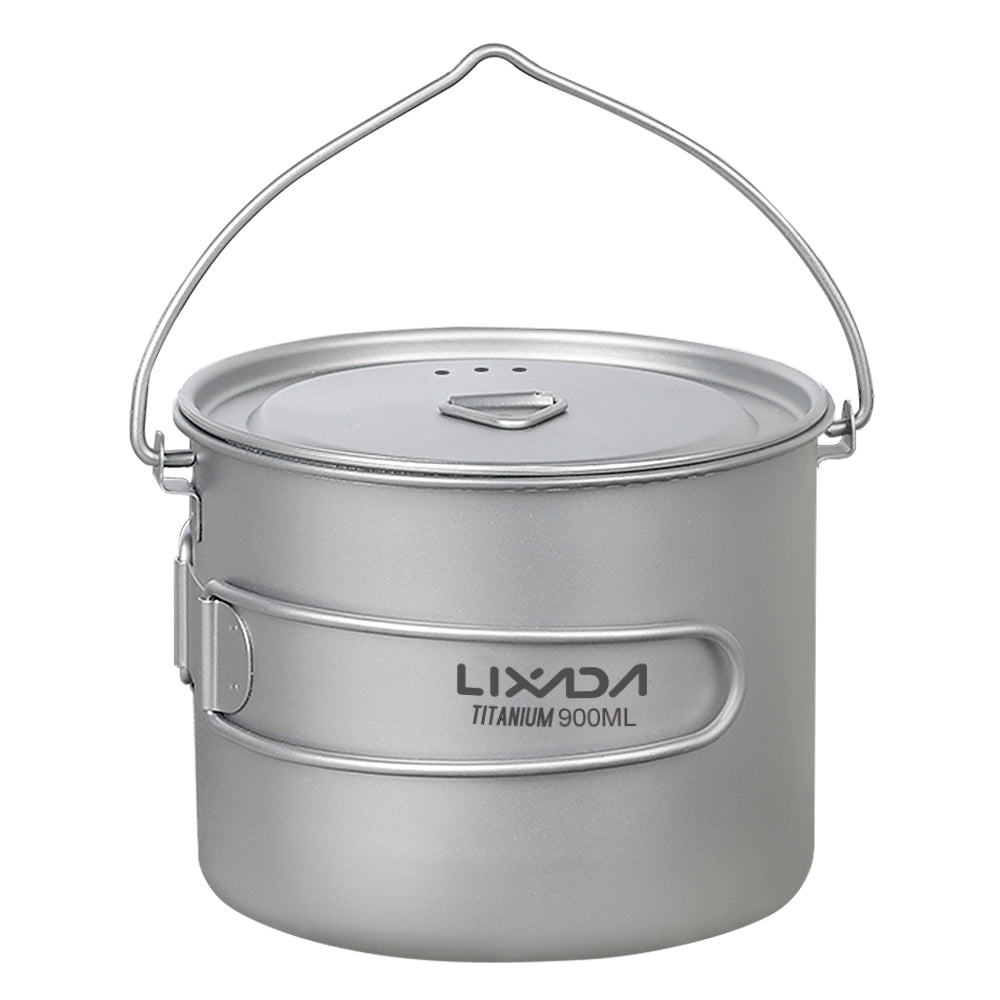Lixada 750ml900ml1100ml Lightweight Titanium Pot with Folding Spork for Outdoor Camping Hiking Backpacking Picnic