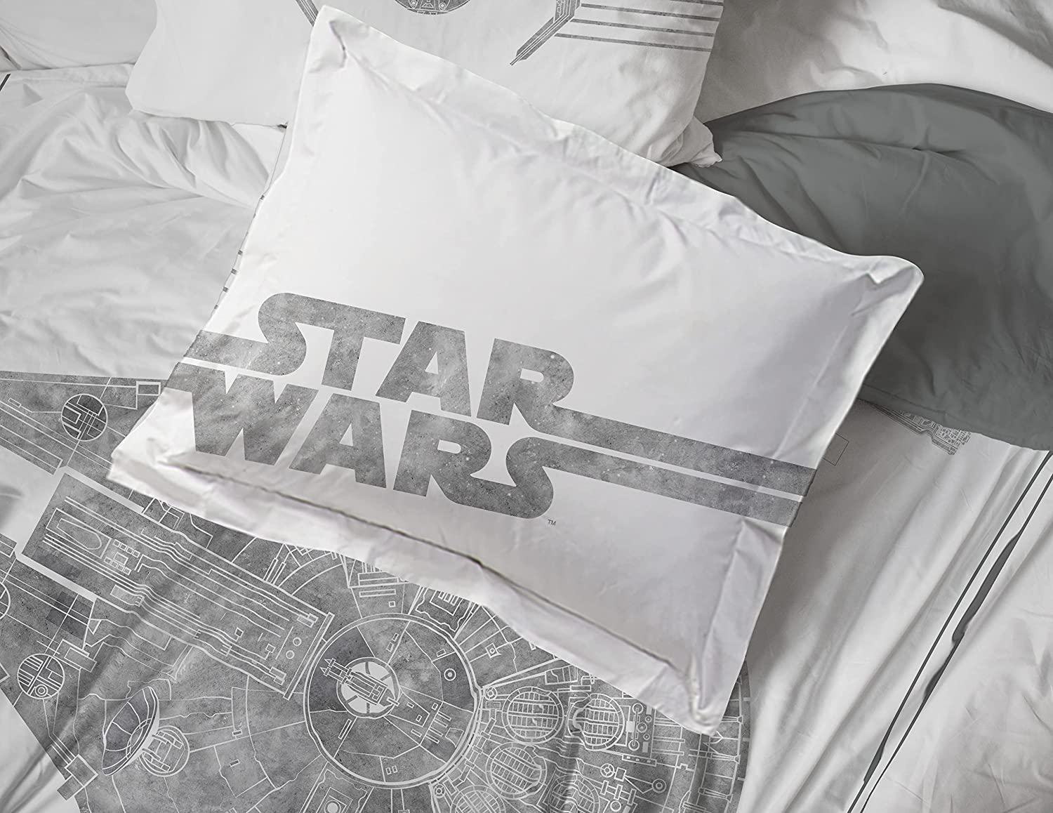 Star Wars Falcon Schematics 7 Piece Queen Size Bed Set, 100% Microfiber