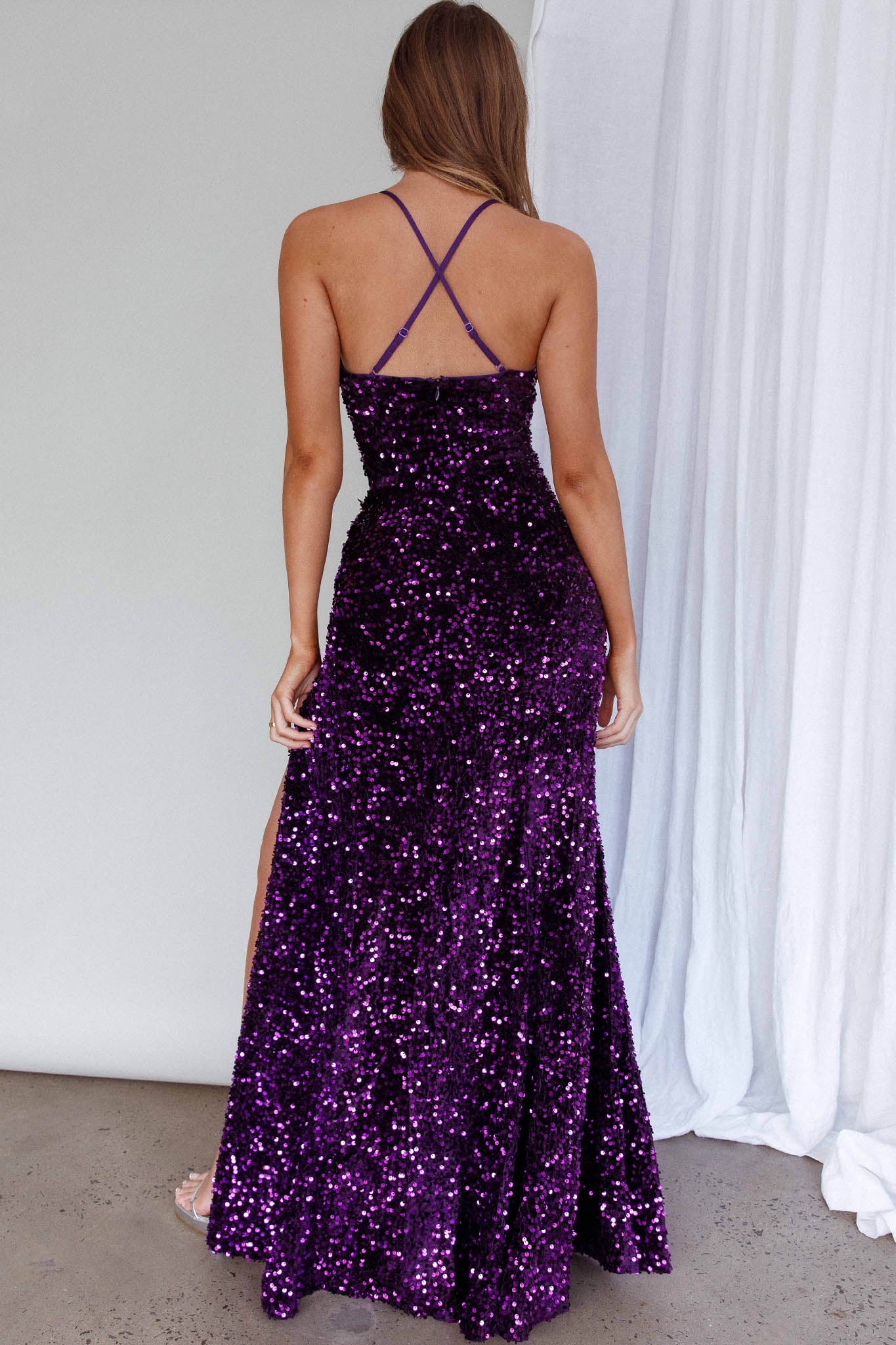 Astralshoppe Split Sequin Dress Purple
