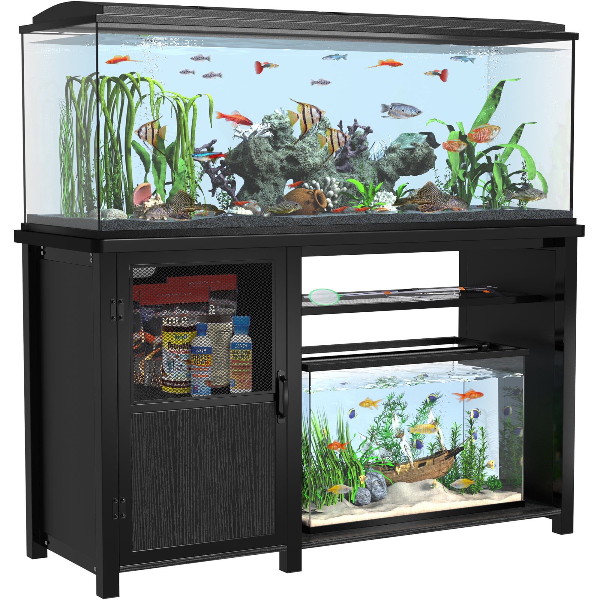 55-75 Gallon Fish Tank Stand Heavy Duty Metal Aquarium Stand with Cabinet，52