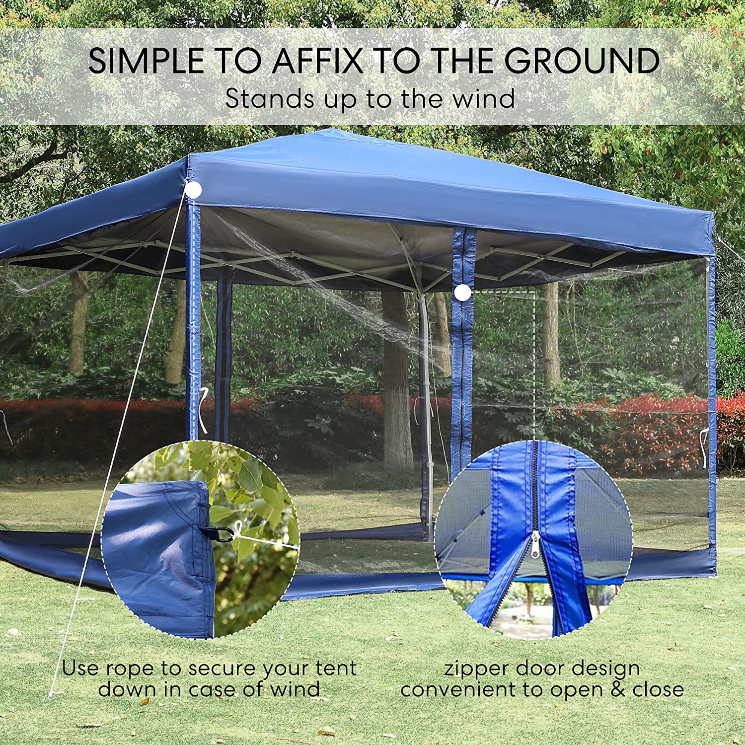 VIVOHOME 210D Oxford Outdoor Easy Pop Up Canopy Screen Party Tent with Mesh Side Walls (8 x 8 FT, Blue)