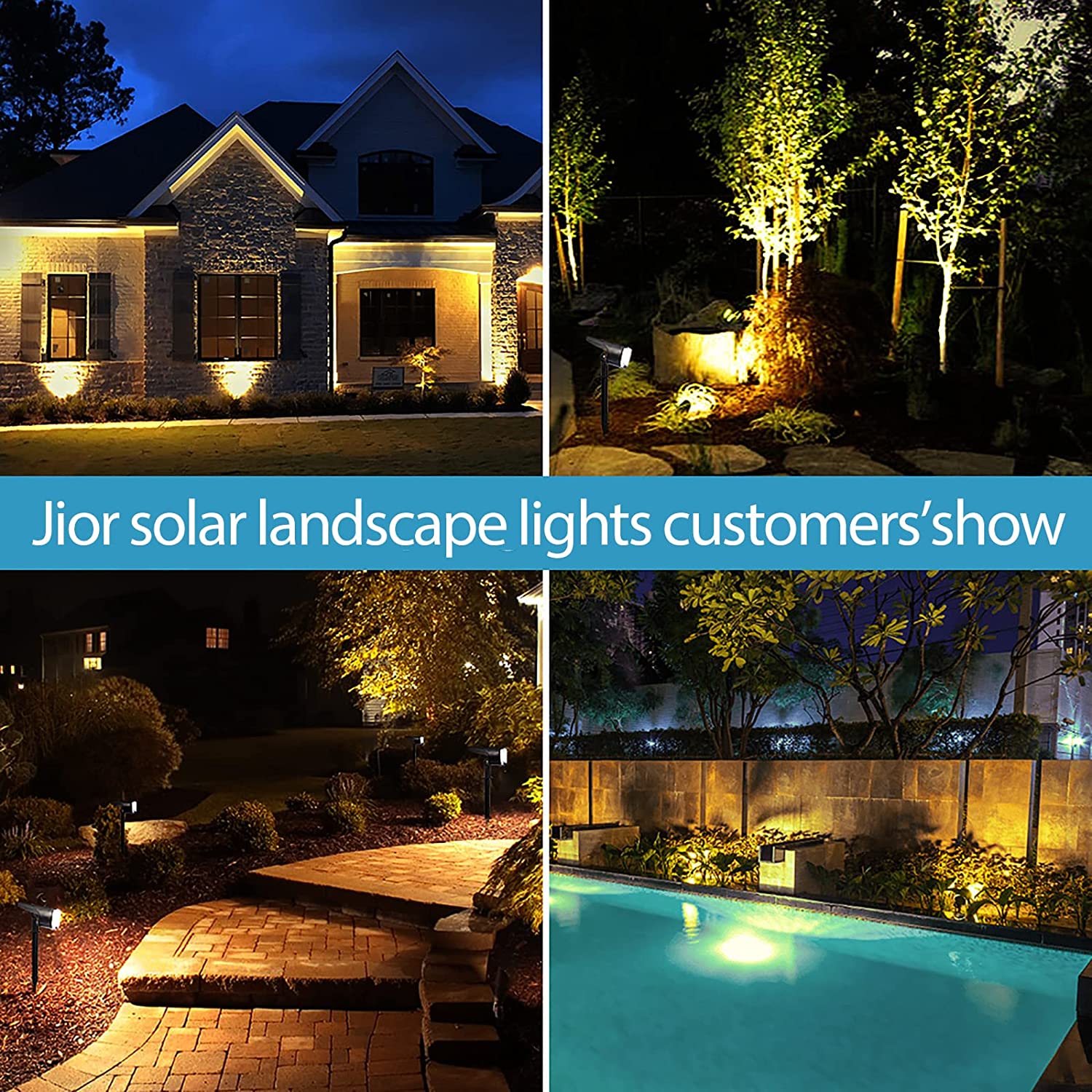 JIOR Solar Landscape SpotLights Outdoor 32 LED IP65 Waterproof Solar Powered Wall Lights 2-in-1 Adjustable Lights for Garden Yard Driveway Walkway Pool Patio 4 Pack (Warm White)