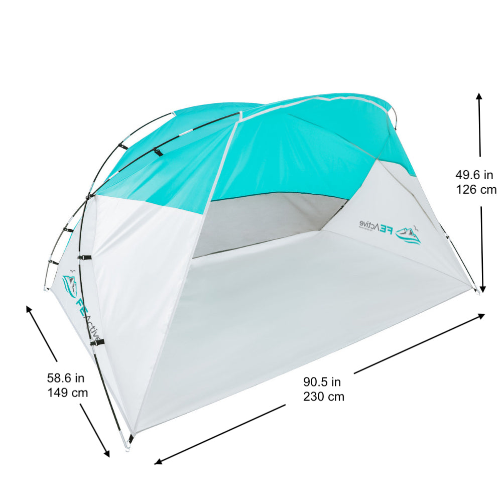 FE Active Pop Up Beach Shelter - Easy Set up Family Beach Tent Outdoor Sun Shelter Half Dome Canopy Tent Adults and Kids Sun Shade for Camping， Hiking， Travel， Backpacking | Designed in California， USA