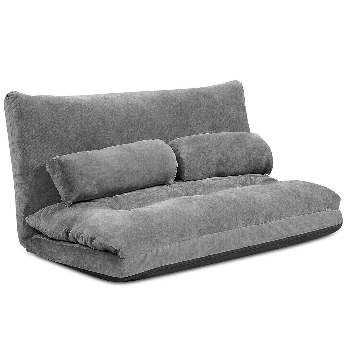 Adjustable Floor Sofa Couch with 2 Pillows, Multi-Functional 6-Position Foldable Lazy Sofa Sleeper Bed