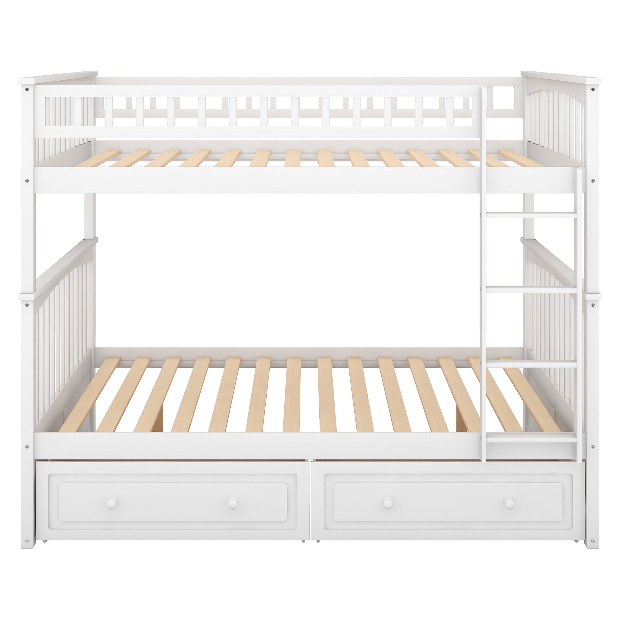 Euroco Pine Wood Bunk Bed With Storage, Full-Over-Full, White