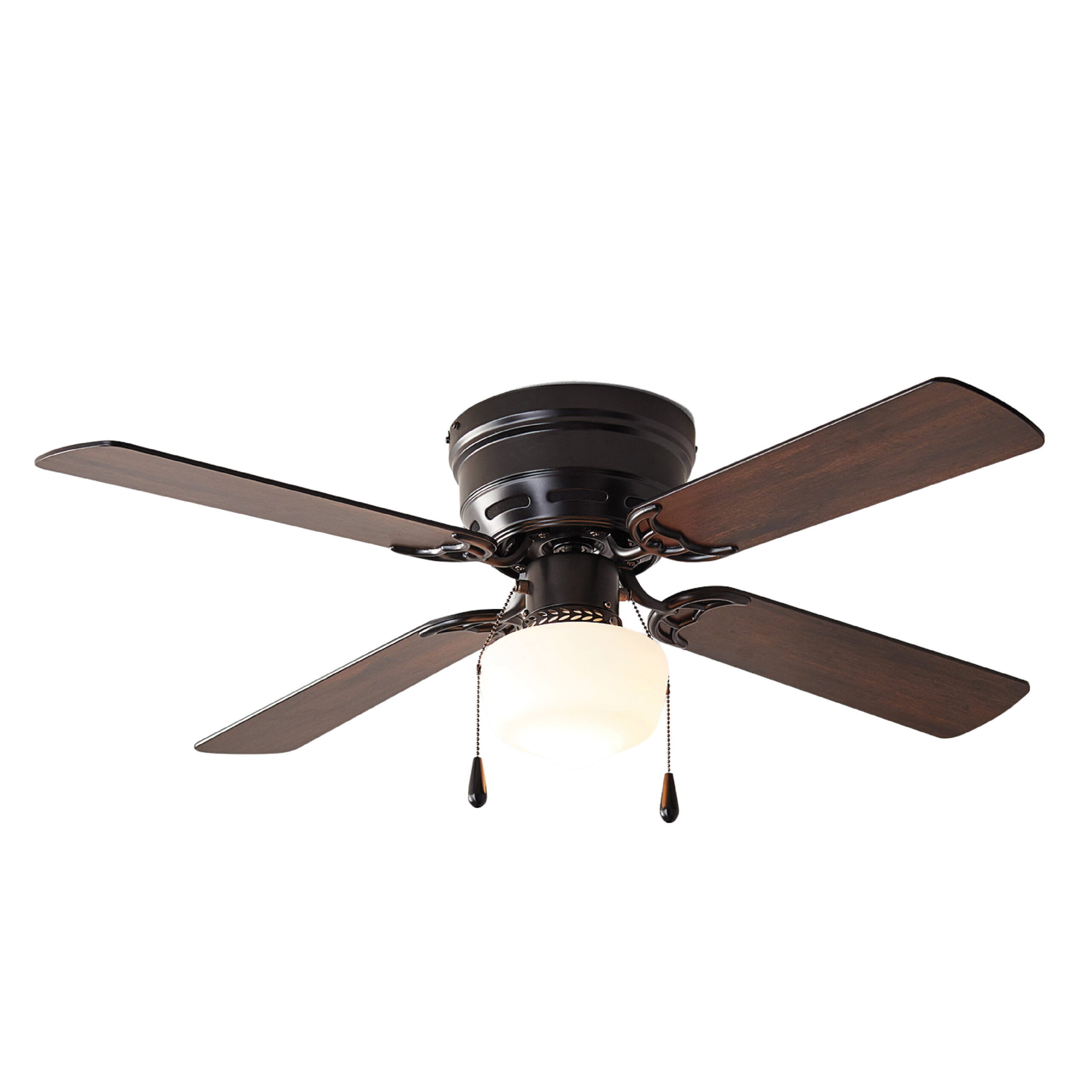 Mainstays 42 inch Hugger Indoor Ceiling Fan with Light Kit， Black， 4 Blades， Reverse Airflow