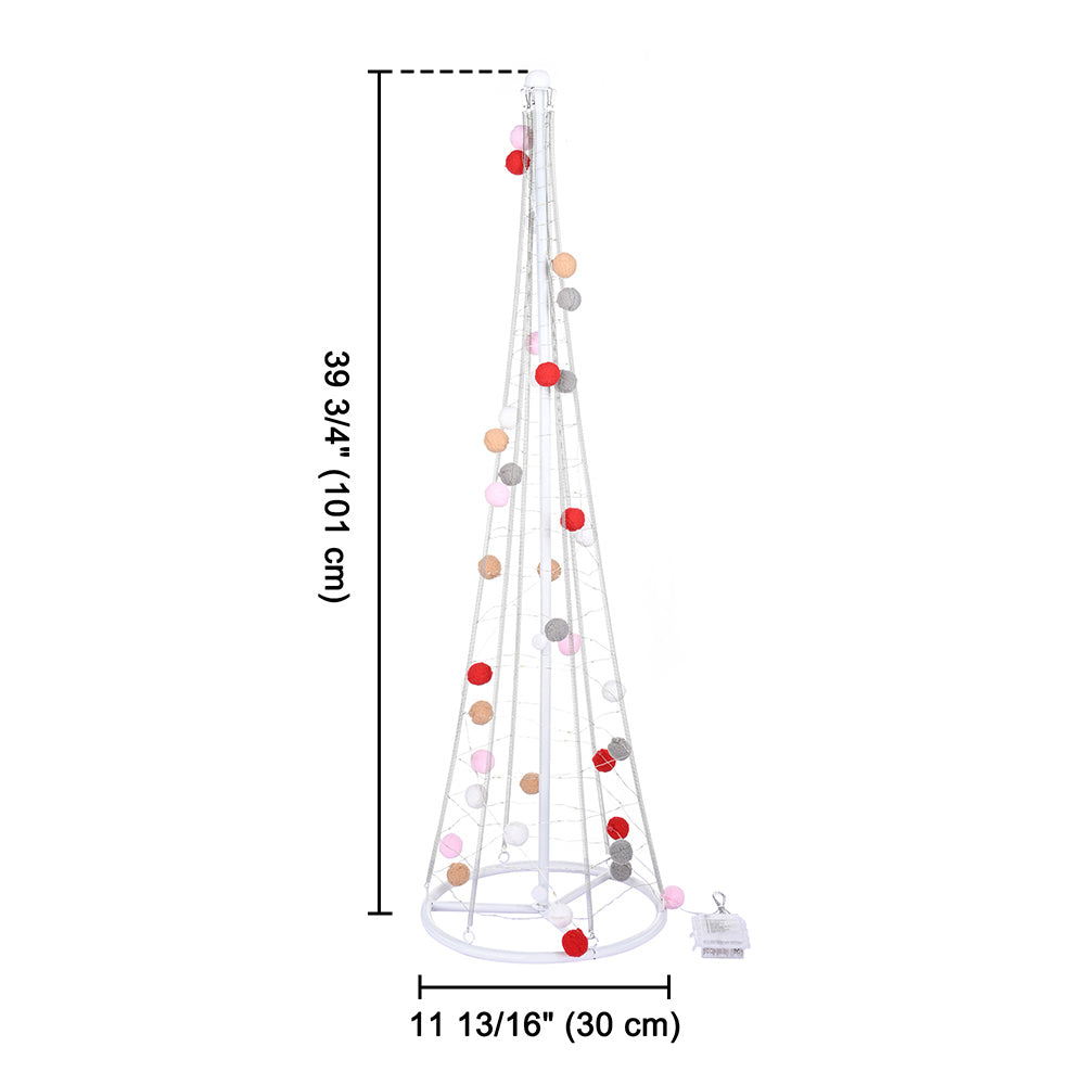 Yescom 3' Pre-lit Christmas Cone Tree with Cotton Balls Battery Operated
