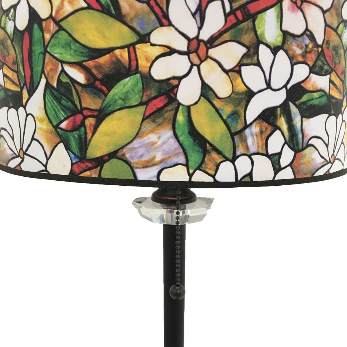Royal Designs 28" Crystal and Oil Rub Bronze Buffet Lamp with Magnolia Stained Glass Design Hard Back Lamp Shade, Set of 2