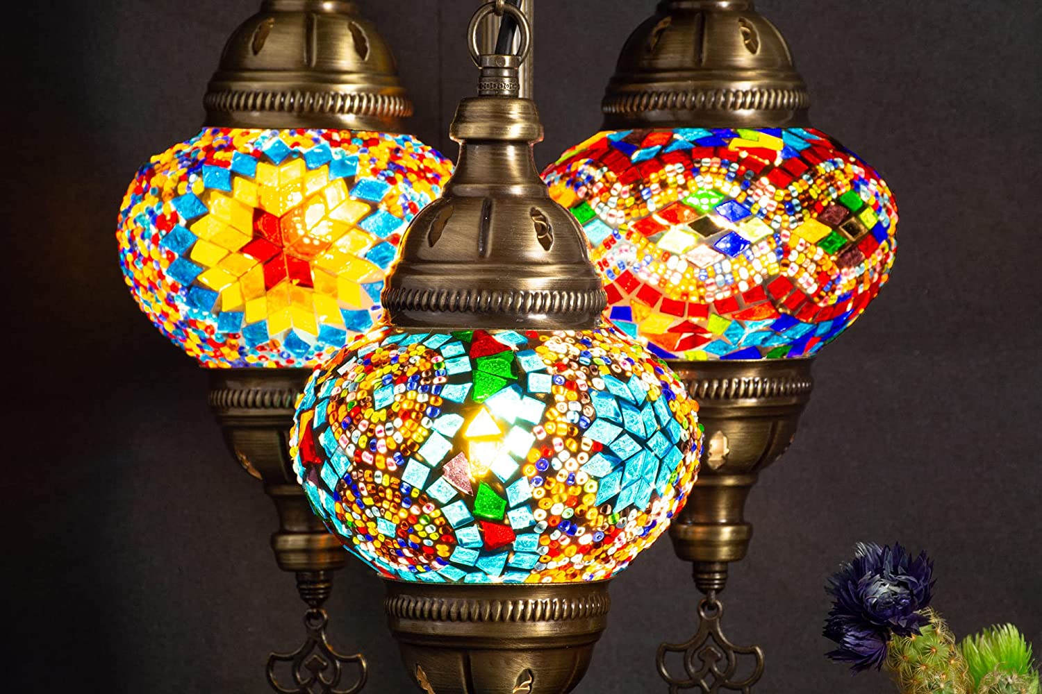 SHADY  Style Turkish Stained Glass Table Lamp  3 Globe Mosaic Moroccan Desk Light  Bohemian Vintage Bedroom Nightstand  Antique Handmade Rustic Decor Colorful Lighting (Cappadocia