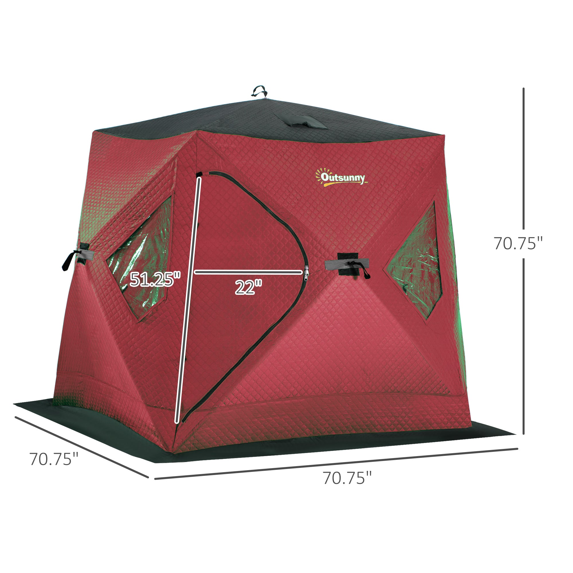 Outsunny 2 Person Ice Fishing Shelter Pop-p Portable Ice Fishing Tent， Red