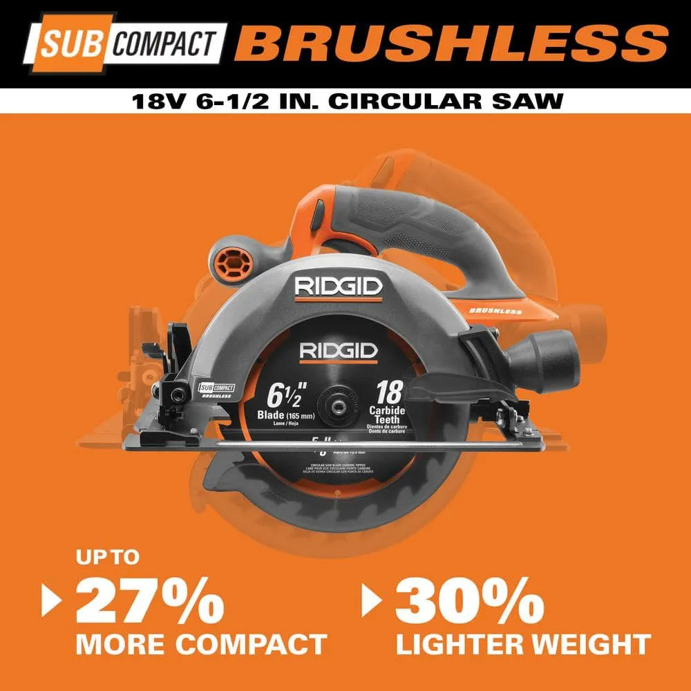 RIDGID 18V Subcompact Brushless 6-1/2 in. Circular Saw Kit with 4.0 Ah Battery and Charger R8656K