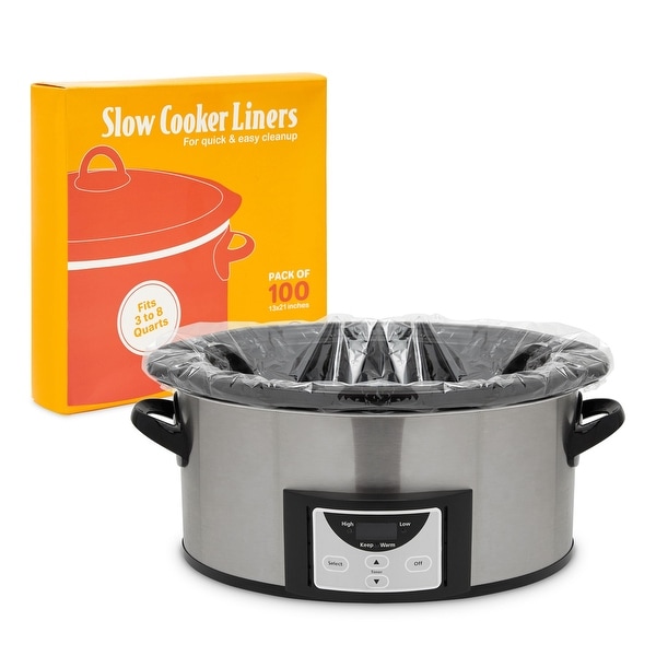 Slow Cooker Liners， Regular Size Clear Plastic Bags?for Cooking (13x21 In， 100 Pack) - - 37765982