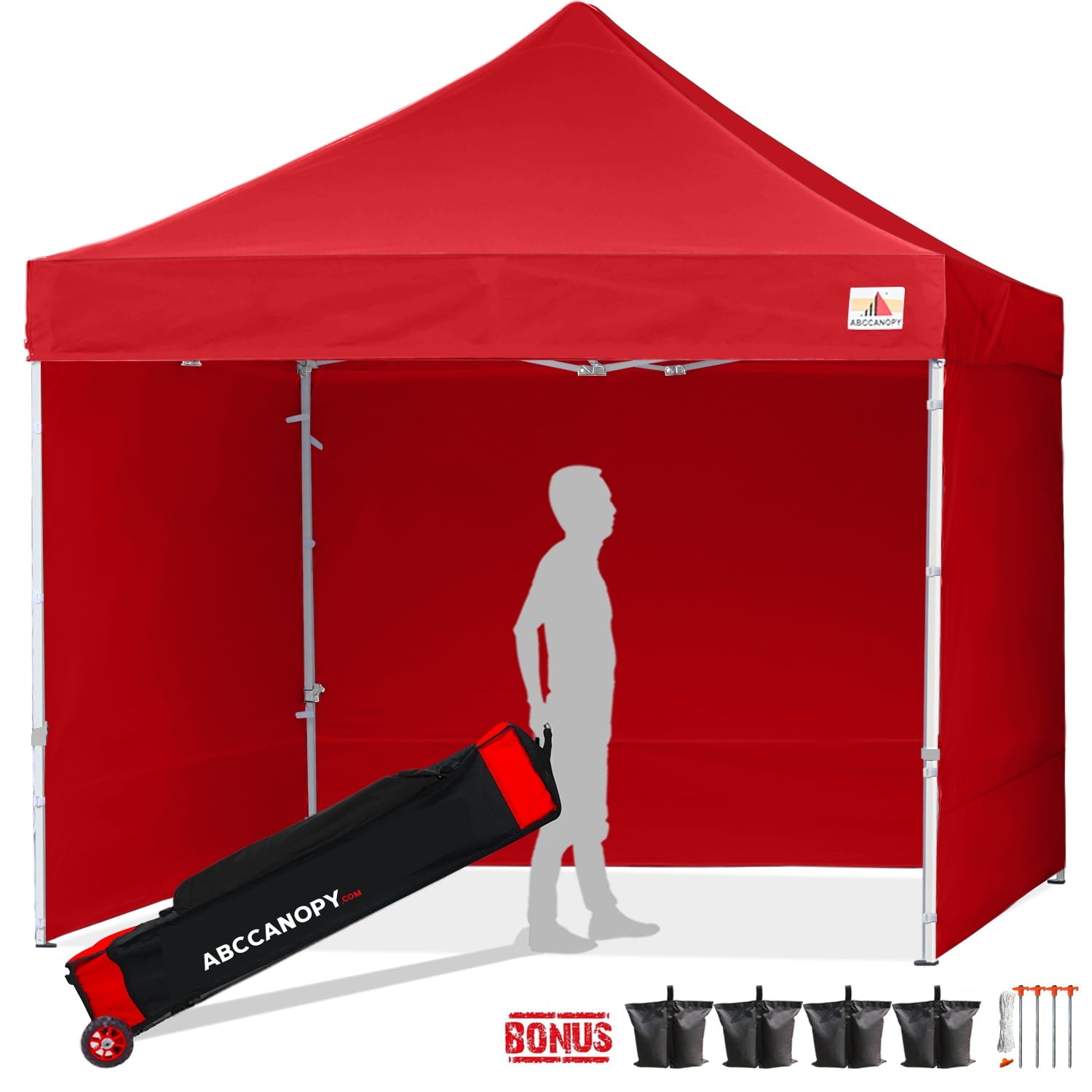 ABCCANOPY 10 ft x 10 ft Metal Pop-Up Commercial Canopy Tent with walls, Red