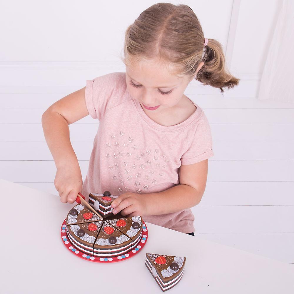 Bigjigs Toys Wooden Play Food Chocolate Cake with Slicer Pretend Play Kitchen