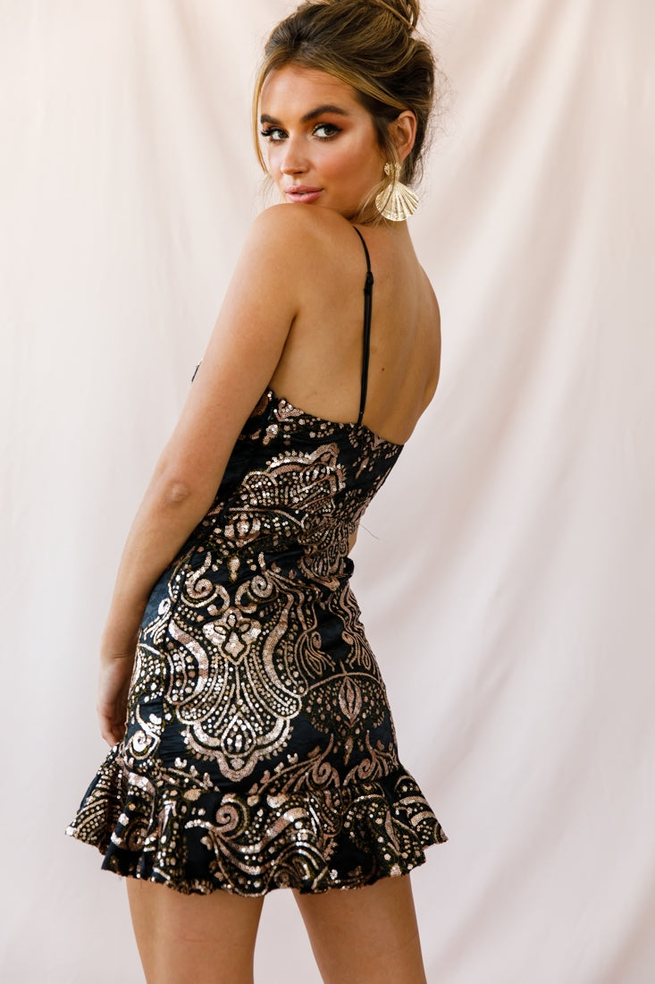Hollywood Hills Sequin Embellished Party Dress Black/Gold