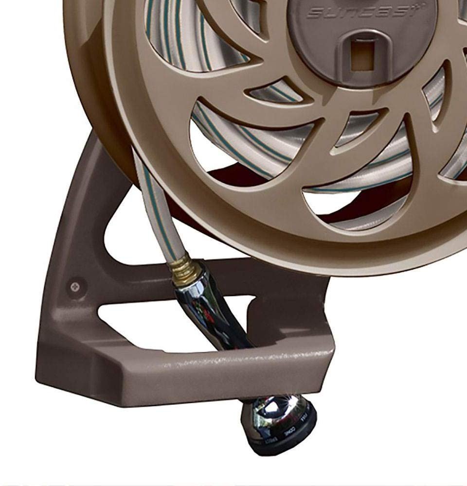 Suncast Sidetracker Garden Hose Reel with Guide - Fully Assembled Outdoor Wall Mount Tracker with Removable Reel - 125' Hose Capacity - Dark Taupe